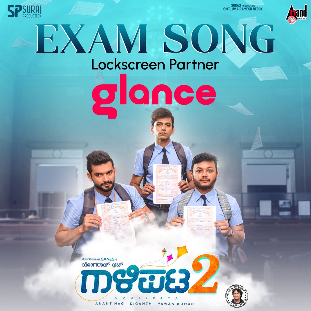 aanandaaudio's tweet photo. #ExamSong from #Gaalipata2 is now available on @glancescreen 📱 

▶ https://t.co/8cmYKP0olX ◀ 

#SmtUma #MRameshReddy @Official_Ganesh @pawanfilms @diganthmanchale @yogarajofficial #AnantNag #BulletPrakash @rvijayprakash @sharmilamandre @sonal_monteiro @aanandaaudio https://t.co/3AD6epc2Uu