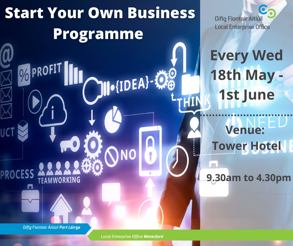 Start Your Own Business Programme

Starts Wed 18th May 

This 3-day programme will guide you through the fundamental aspects of starting and running a business.

To register: bit.ly/WatLEO_SYOBMay
 
#WaterfordLEO #MakingItHappen #SYOB #BuinessinWaterford