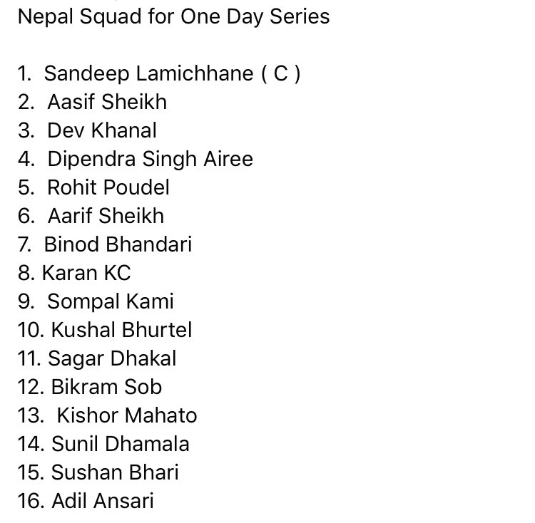 Breaking news: 
Nepal announced the squad for one day series. #CricketTwitter #nepal #can