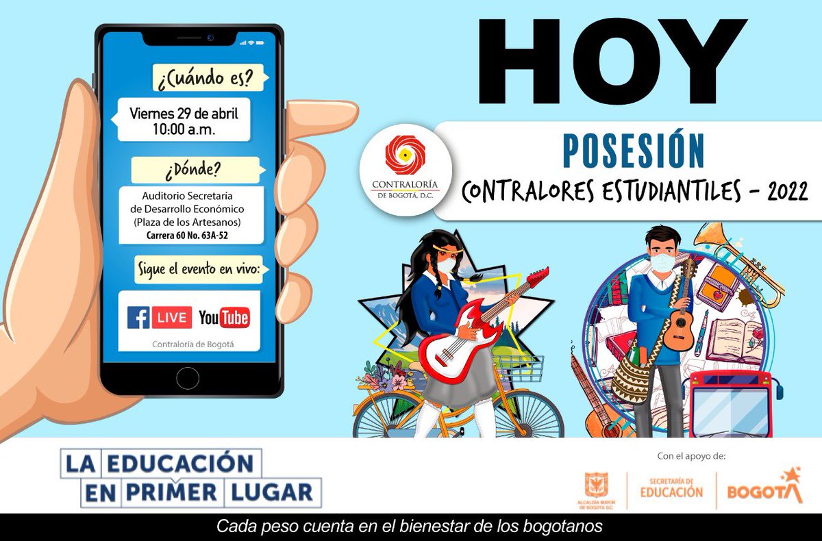 ContraloriaBta's tweet photo. Hoy es nuestro gran evento con los nuevos contralores estudiantiles 2022-2023. Los invitamos a seguir el evento en vivo a través de nuestras redes sociales 👉🏻 https://t.co/bOaRine2JH
#ControlEstudiantil #CuidemosLoPúblico #CadaPesoCuenta @Educacionbogota https://t.co/vjrbISjrA2