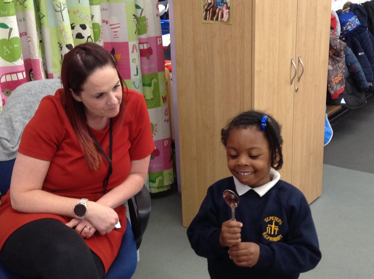 stpetersdag's tweet photo. In Nursery we have been inspired by our text "The train ride" to do an investigation to find out which objects and materials are reflective. https://t.co/osVTRB3bRo