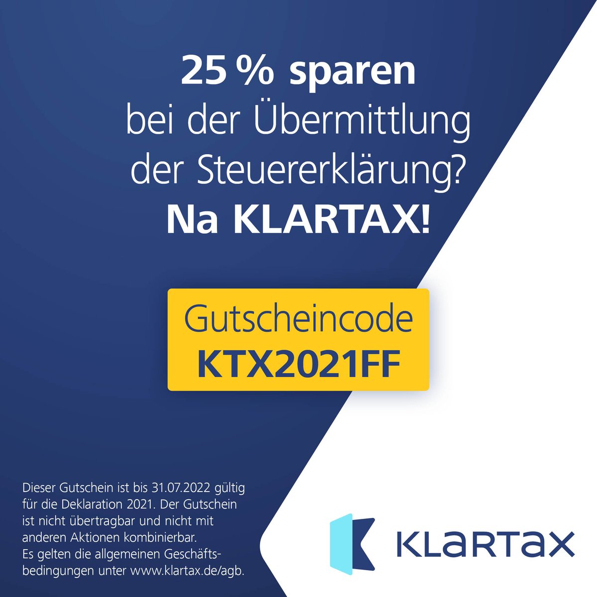 Steuererklärung mit #KLARTAX erstellen und bei der Übermittlung an das Finanzamt mit unserem #Gutscheincode 25% sparen.  

Mehr unter: ow.ly/rt6750IVelr

#Steuern #Finanzen #Steuererklärung #einfachmachen