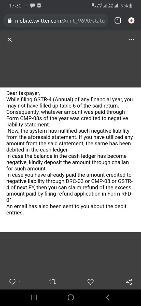 AkshitDhingra's tweet photo. is this  Ease of Doing Business?
Composition Taxpayer has to pay tax again and then claim of Refund. No option to Revise Returns, the department adopting their own way 👏👏👏
@cbic_india @nsitharaman @Infosys_GSTN @narendramodi https://t.co/DZKB73Ou26