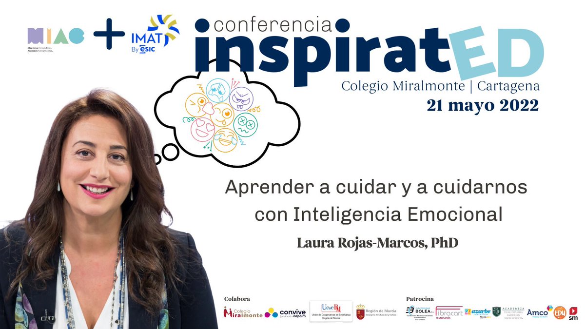 MIACeduca's tweet photo. 🗣 Laura Rojas Marcos es doctora en Psicología Clínica y de la Salud, psicoterapeuta, investigadora, conferenciante, docente y escritora.
Reserva tu plaza aquí ℹ️ 👉🏼 https://t.co/p9mFsYBTXZ
#inspiratED #Cartagena @colemiralmonte @ESICimat @MIACeduca https://t.co/RGAwIyTdra