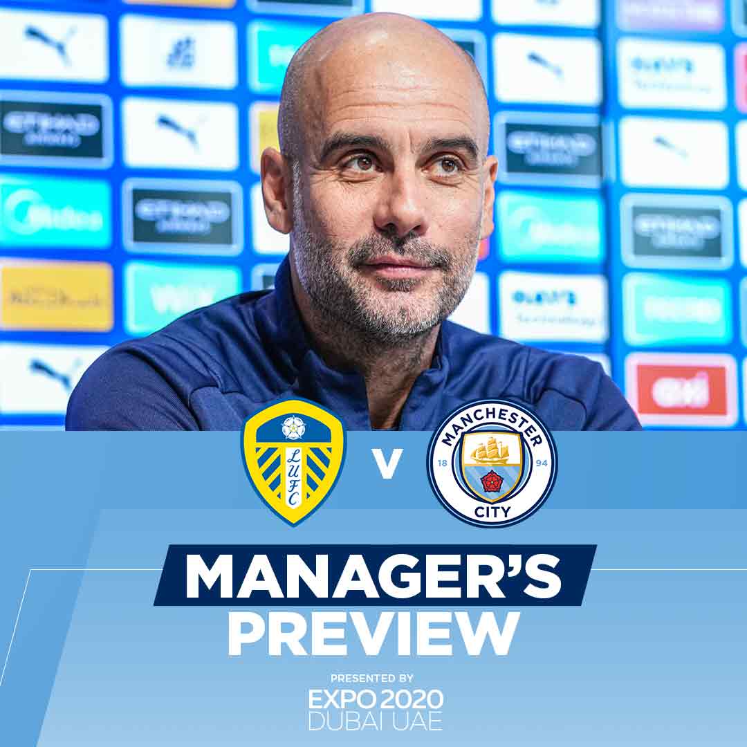 ManCity's tweet photo. Pep will be facing the media shortly ahead of Saturday evening's trip to Elland Road! 🗣🎙

⬇️ WATCH LIVE ⬇️