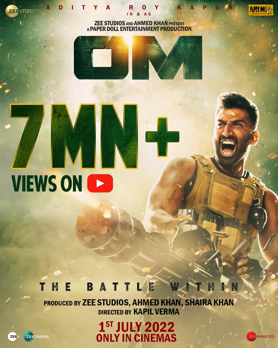ZeeStudios_'s tweet photo. #OMTeaser has brought the heat on the screen by crossing 7MN+ real-time views on YouTube!🔥
Teaser out now: https://t.co/gtnCm61K83
#OM: The battle within is coming to the big screens on 1st July 2022.
#AdityaRoyKapur @sanjanasanghi96 @khan_ahmedasas @shairahmedkhan https://t.co/tuP2E55FZD