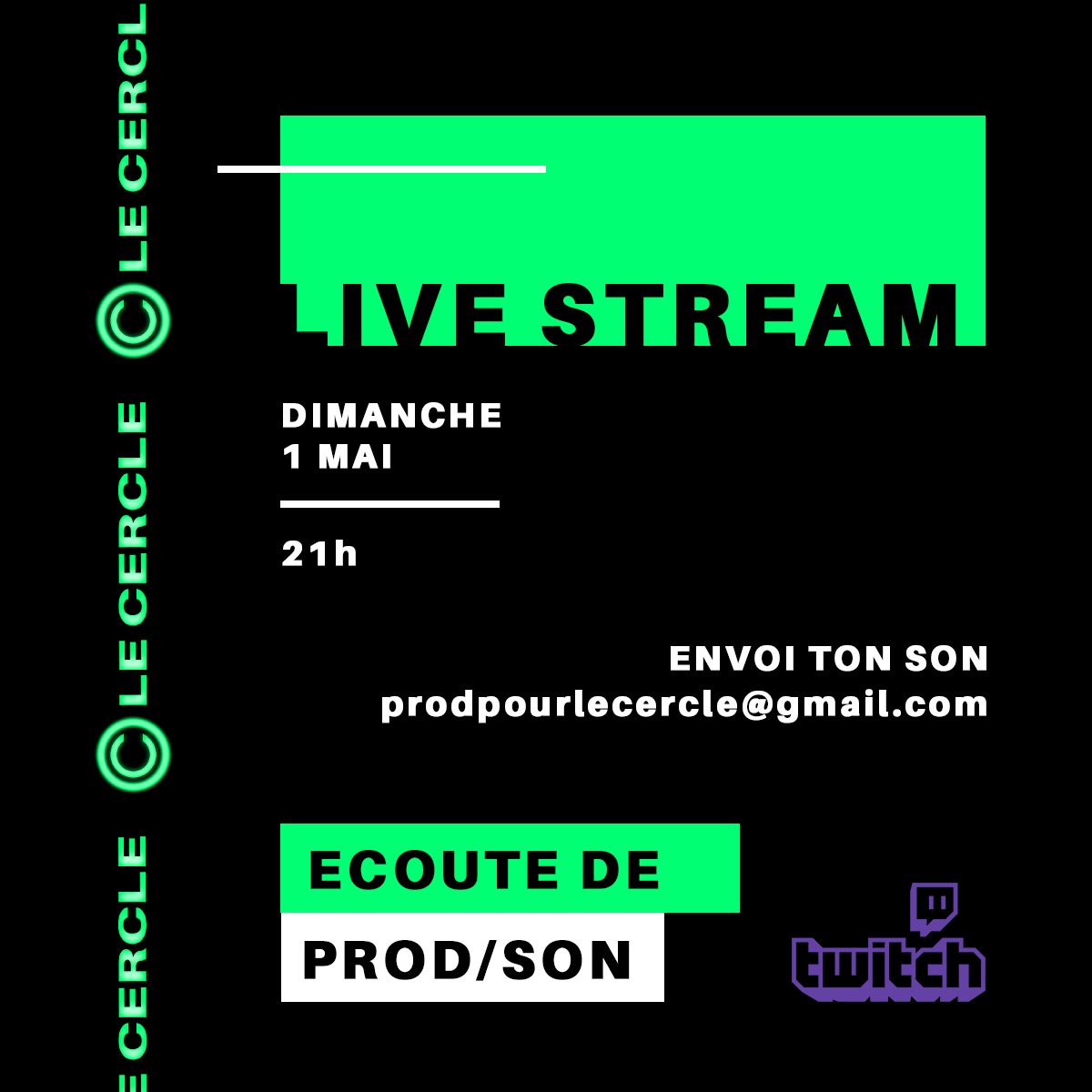 LeCercleBeats's tweet photo. Nouveau live Twitch Dimanche à 21h
Soyez présent !!!!

#beatmaker #france #rapfrancais #twitchfr #livebeatmaking #beatmakerfr

Écoute de prod/son, beatmakers &amp; rappeurs vous êtes le bienvenu 
Envoi ton son à prodpourlecercle@gmail.com https://t.co/p7QbZGLnWL