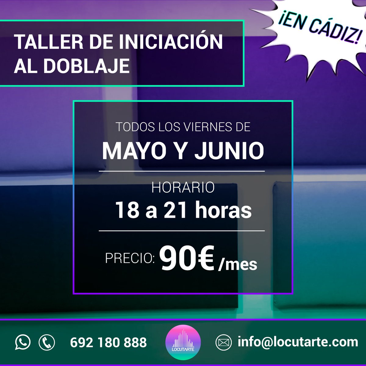 locutarte's tweet photo. #doblaje #cadiz #doblajecadiz #tallerdoblaje #actordevoz #escueladoblaje https://t.co/kdNhdNwf3h