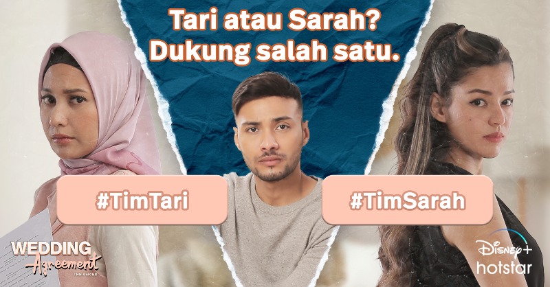 DisneyPlusID's tweet photo. Menurutmu, siapa yang lebih pantas untuk bersama Bian? Apakah kamu #TimTari atau #TimSarah? Dukung dengan klik gambar di bawah ini! #WeddingAgreementTheSeries #DisneyPlusHotstarID