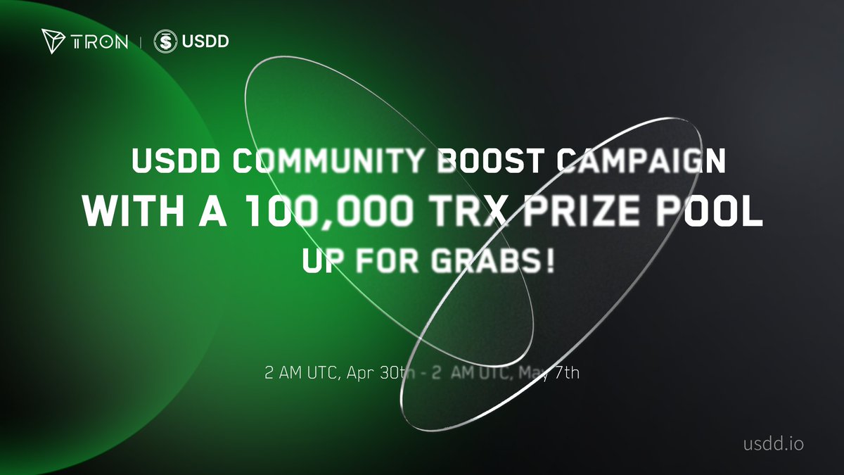 🚀 #USDD Community Boost Campaign is here!! 📑 Complete the tasks: bit.ly/3KAunYk 🎁 Win the huge prize pool of 100,000 $TRX ⏰ 2 AM UTC, Apr 30th - 2 AM UTC, May 7th Keep #BUIDLING! 💪 #TRON @trondao @trondaoreserve