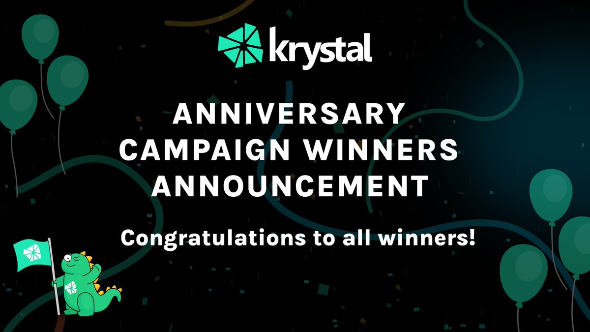 🎉 Announcing the winners of Krystal's 1st Anniversary Campaigns 🎉

🤡 Meme Contest - We will DM winners on Twitter
📊 Trading Competition - bit.ly/krystalturns1-…
⚔️ Battle Pass - t.me/Krystal_Announ…

Congratulations to all winners! 🔥