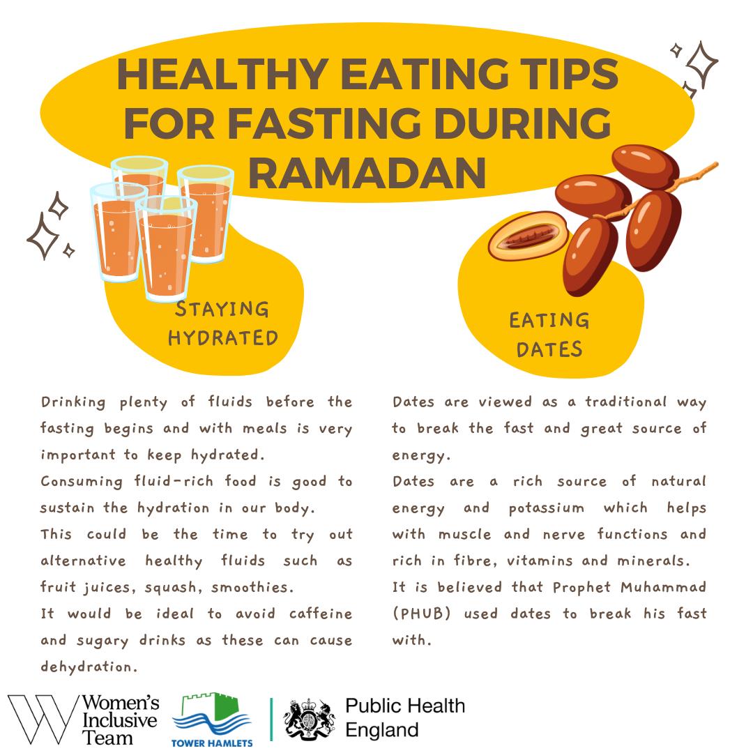 WomenInclusive's tweet photo. A few tips on ways we can try to eat healthy this Ramadan. Have you been trying out any new recipes this month?
#Publichealth
#LBTH #Mentalwellbeing #Health #comms #fivewaystowellbeing #goodthinking #ShortWarwickEdinburghMentalWellbeingScale https://t.co/A3M96JWcxc
