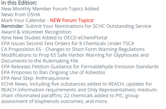 HazComSociety's tweet image. SCHC&apos;s April newsletter is available. conta.cc/3LqMm4H
You can always read the newsletter from the homepage of SCHC.org.  #Free for the public &amp;amp; open to submissions from #HazCom professionals
#EPA #REACH #California #ECHA