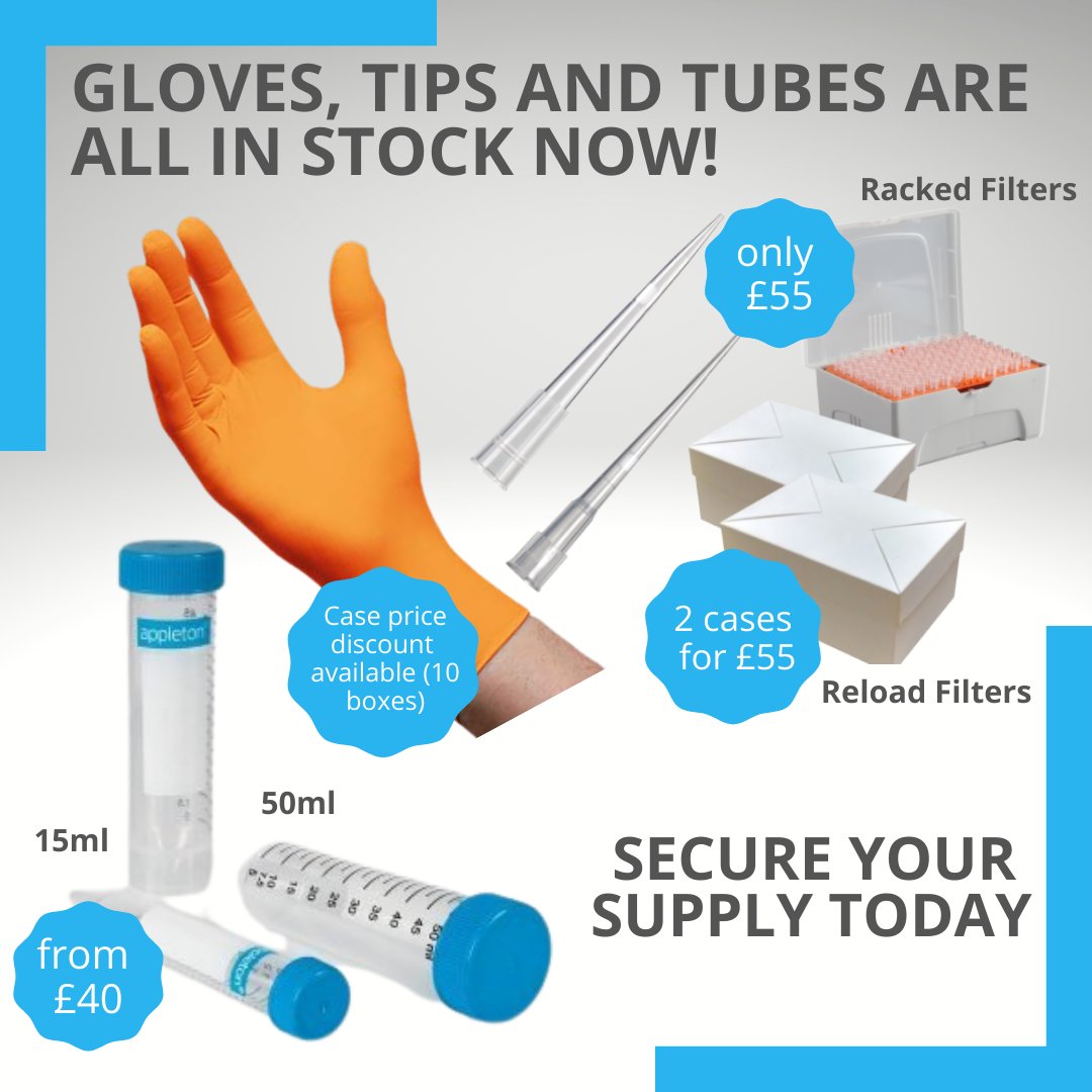 AppletonWoods's tweet image. The news that everyone wants to hear before a long bank holiday weekend... WE HAVE GLOVES, TIPS, AND CENTRIFUGE TUBES IN STOCK AT LOW PRICES
Limited stock availability so grab yours while you can!
Call the office on 0121 458 7740 now to order.
#centrifugetube #gloves #pipettetips