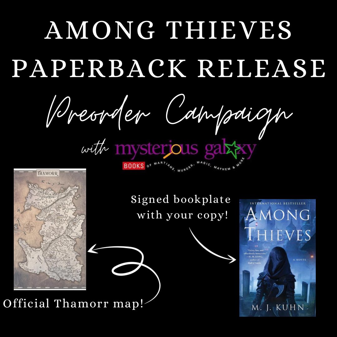 ICYMI: I’m teaming up with @MystGalaxyBooks for the paperback launch of Among Thieves! Preorder with the link here today to get an official Thamorr map (designed by the incredible @sorayacorcoran) and a signed bookplate with your copy! mystgalaxy.com/among-thieves-…