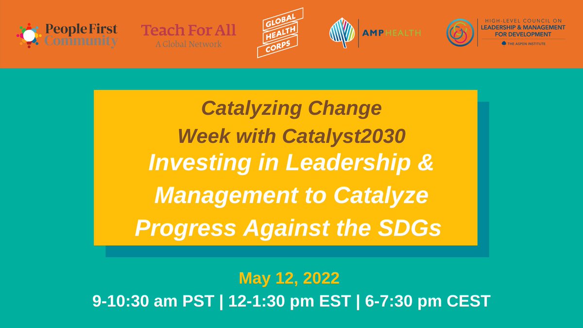 Global Health Corps (@ghcorps) on Twitter photo Join our CEO, Heather Anderson, + other leaders in #health, #education, & #environmental sustainability on May 12th at <a href="/Catalyst_2030/">Catalyst 2030</a>'s #CCW2022 as they explore examples of building #nextgen #leaders to advance the #SDGs
Register here: catalysingchangeweek.catalyst2030.net/events/investi… Join our CEO, Heather Anderson, + other leaders in #health, #education, & #environmental sustainability on May 12th at <a href="/Catalyst_2030/">Catalyst 2030</a>'s #CCW2022 as they explore examples of building #nextgen #leaders to advance the #SDGs
Register here: catalysingchangeweek.catalyst2030.net/events/investi…