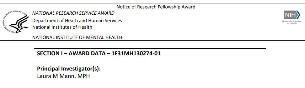 laura__mann's tweet photo. Thrilled to share that my first ever grant submission has been funded! I couldn't have done it without the support of my sponsors @SamuelJenness and @pssinatl, collaborators, @EmoryEpi colleagues and friends, and so many others - thank you! #F31 @NIHFunding @NIMHgov https://t.co/MWrEHB4WmX