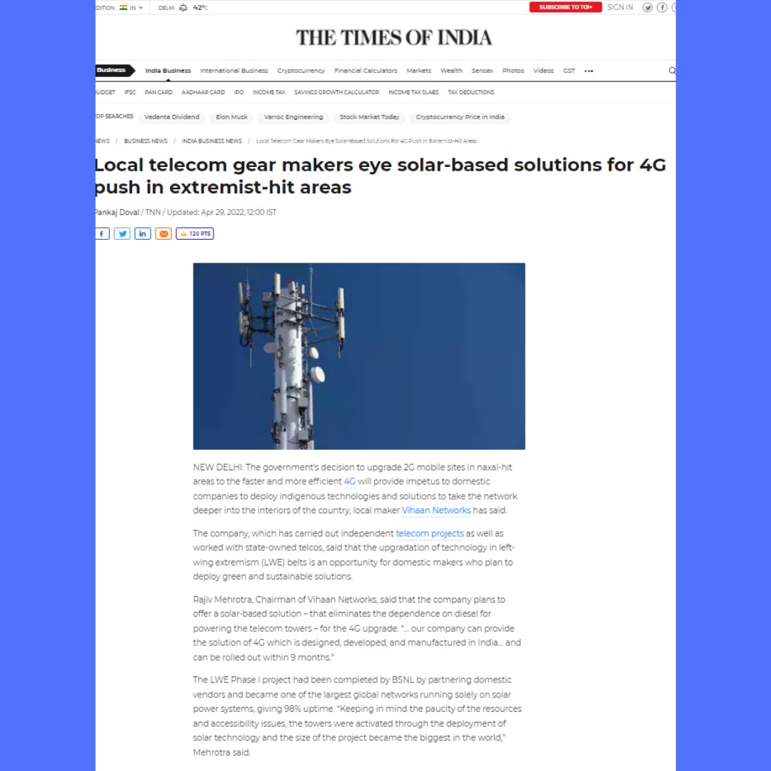 vnl_india's tweet photo. (1/3)
#NEWSUPDATE
#VNL is fully geared up to upgrade all Left-Wing Extremism (LWE) Phase-1 2G mobiles sites to 4G technology in naxal areas
@timesofindia
https://t.co/zwYq6sslZq
#VNLIndia #telecomeuipment #4G #LWE #4Gtechnology #LTESolutions #mobilebroadband #NiOB https://t.co/Bx46NNNEyY