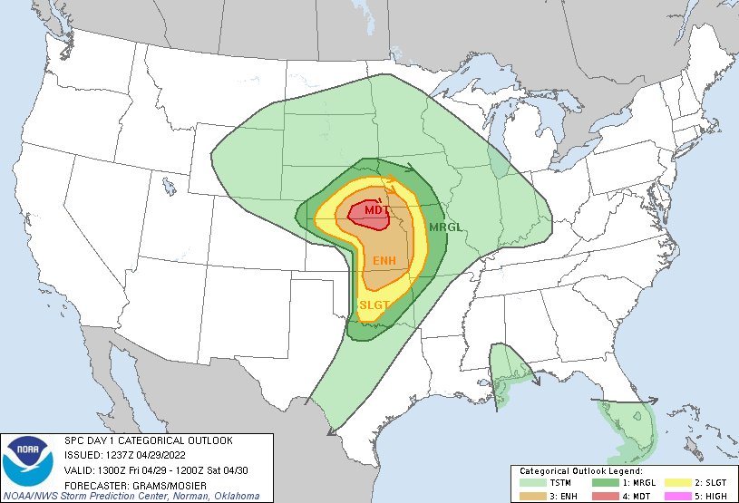 7:40am CDT #SPC Day1 Outlook Moderate Risk: South-central and southeast NE to north-central and northeast KS go.usa.gov/YWq5