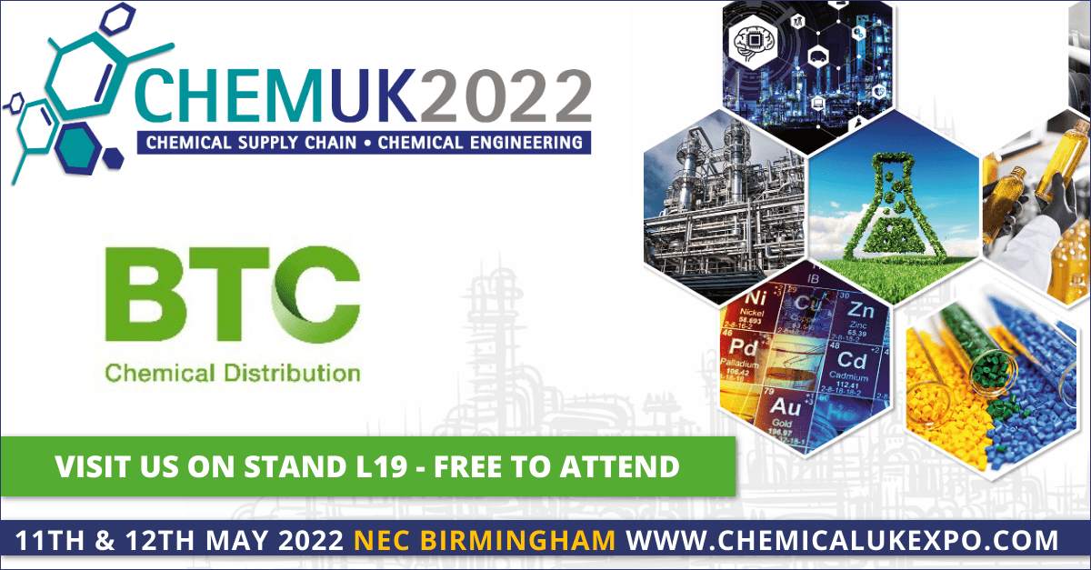 We are less than 2 weeks away from attending @chemukexpo. Don't worry, you can still register to come and visit @BTC_Europe_UK on stand L19. 
This year we have a particular focus on the expanding range of sustainable solutions being developed by <a href="/BASF/">BASF</a>. 

chemuk22.smartreg.co.uk/Visitors/Visit…