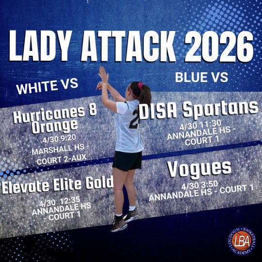 LadyAttack2026's tweet photo. Schedule for tomorrow’s #ElevateYourGame tournament! #bethedifference @LBAAttack @NOVA94Feet https://t.co/33S4khd4CW