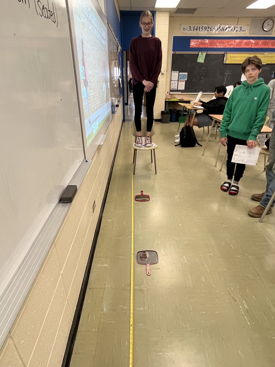 shoutitout314's tweet image. Grade 9 math students used similar triangles and proportional reasoning to look each other in the eye through mirrors today! #handsonmath #makemathmoments @wchslethbridge @MakeMathMoments