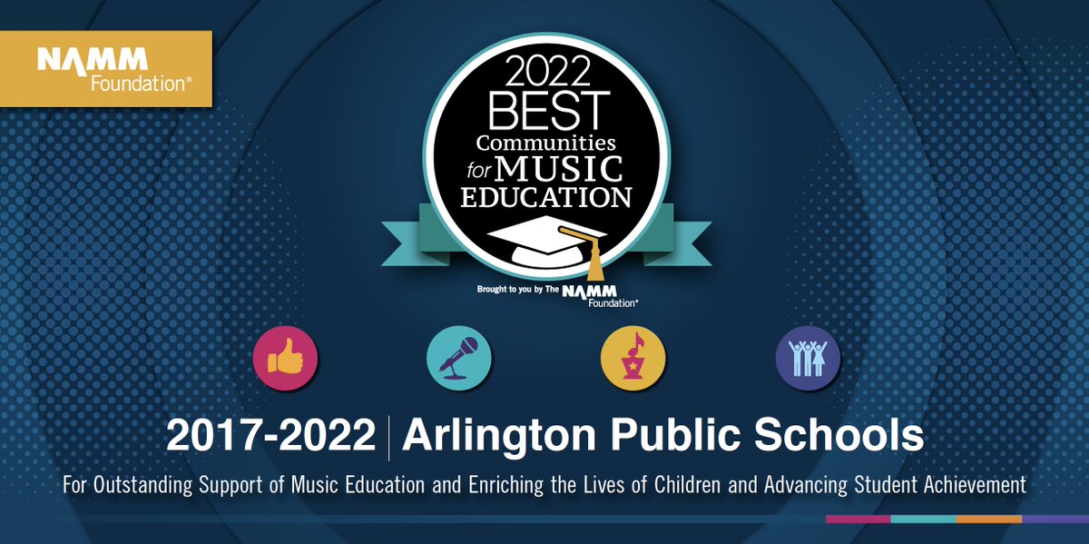 Arlington Public Schools has been honored with the Best Communities for Music Education designation from The NAMM Foundation for its outstanding commitment to music education. A big Thank You to all our music teachers! <a target='_blank' href='http://twitter.com/APSArts'>@APSArts</a> <a target='_blank' href='http://twitter.com/APSVirginia'>@APSVirginia</a> <a target='_blank' href='http://search.twitter.com/search?q=APSarts'><a target='_blank' href='https://twitter.com/hashtag/APSarts?src=hash'>#APSarts</a></a> <a target='_blank' href='http://search.twitter.com/search?q=APSisAwesome'><a target='_blank' href='https://twitter.com/hashtag/APSisAwesome?src=hash'>#APSisAwesome</a></a> <a target='_blank' href='https://t.co/ot2KxCd4wv'>https://t.co/ot2KxCd4wv</a>