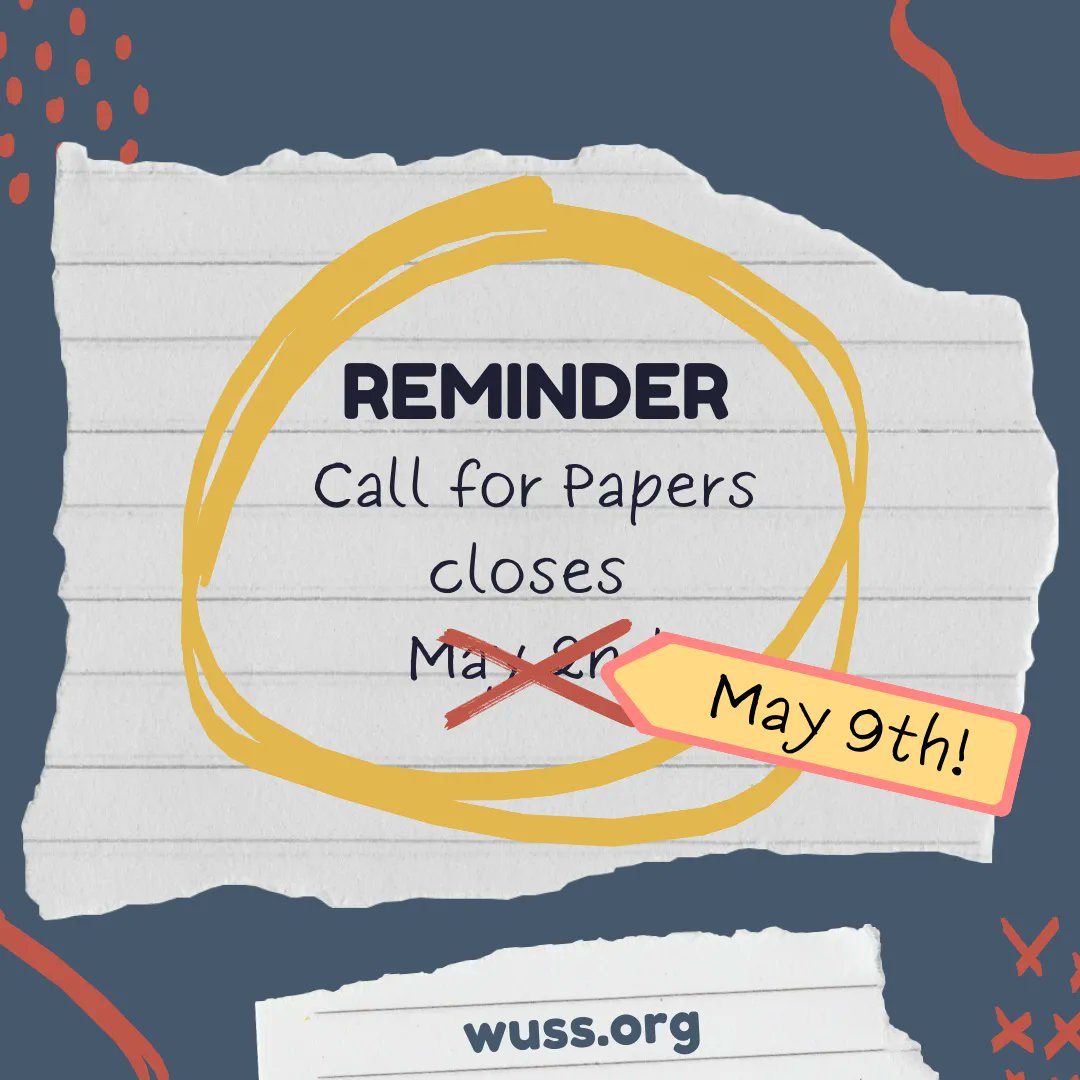 Call for papers has been extended! Get those submissions in by May 9th for a paper, e-poster, or Hands-on Workshop for WUSS 2022. Don't forget, presenters get 25% off conference registration! Submit your abstracts now at wuss.org. #wuss2022 #sas #r #python