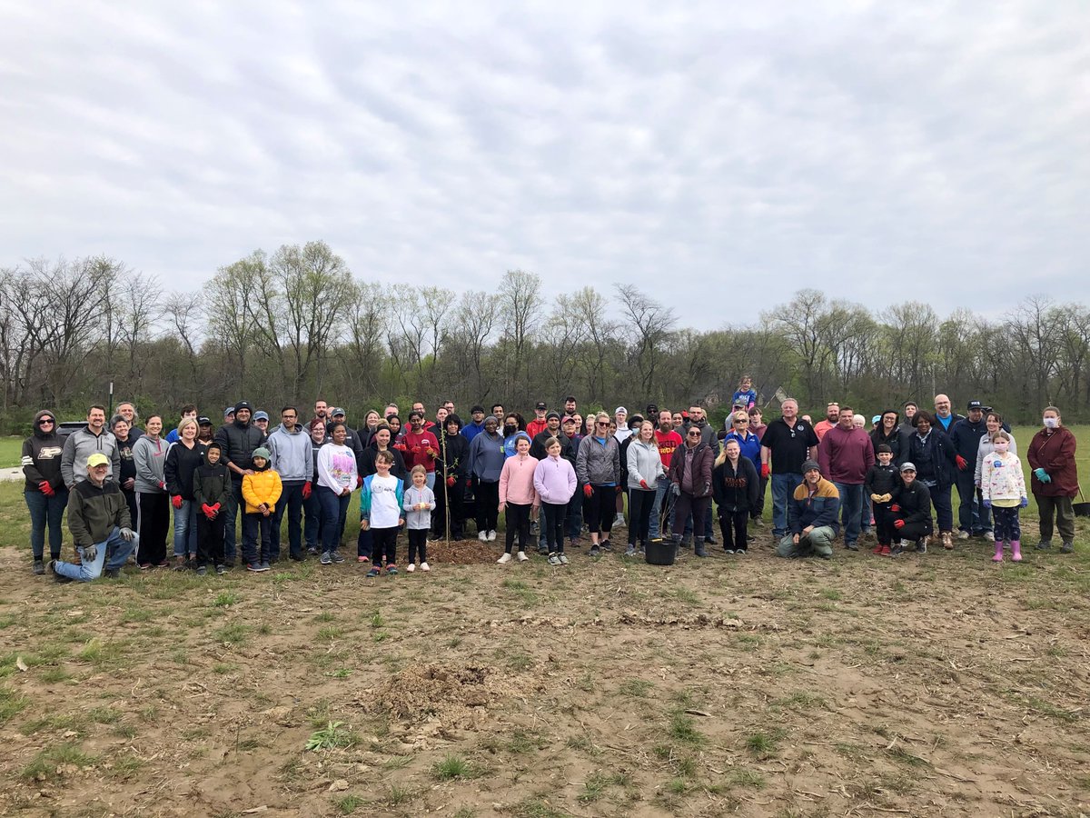 FishersIN's tweet photo. In honor of the 150th anniversary of #ArborDay, volunteers planted 150 fruit trees at the #FishersAgriPark today in partnership w/ @FTPFdotorg, @arborday & @kroger Zero Hunger Zero Waste Foundation. https://t.co/iMYPphx4dA