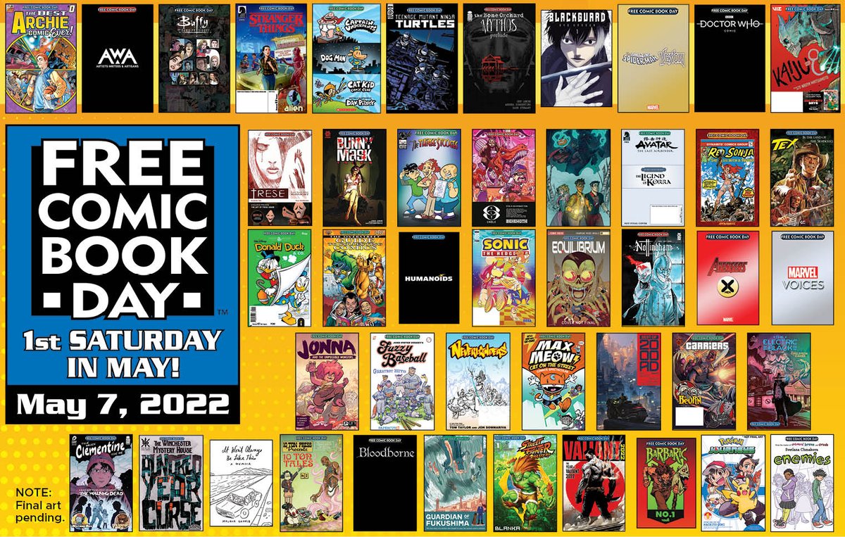 Freecomicbook's tweet image. #FCBD22 is really coming in hot! It's just over a week away now 😱

If you're still trying to figure out which books you're plotting to grab (or need a refresher), you can check out the full list here: freecomicbookday.com/catalog