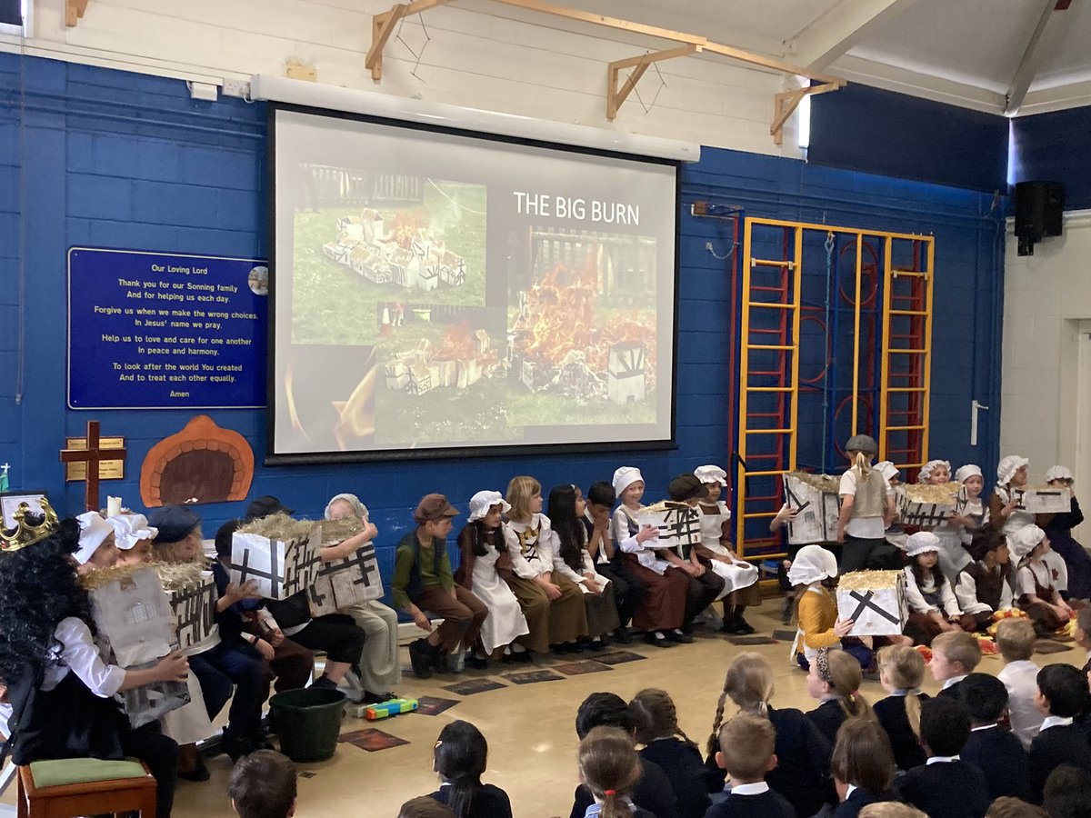 sonningprimary's tweet photo. Chestnut class have been sharing their learning about The Great Fire of London in their class assembly #FireFire! #HistoryComesToLife https://t.co/niecXWa19g
