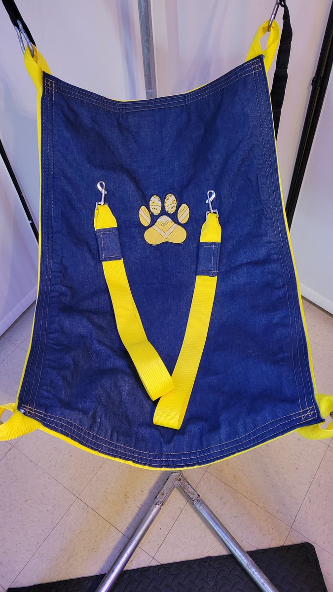 JimmyWorkshop's tweet photo. Can you say puppy sling? Denim with a hanky paw and matching stirrups. Message me with a color combination you'd like. https://t.co/fWfRbaUJzx