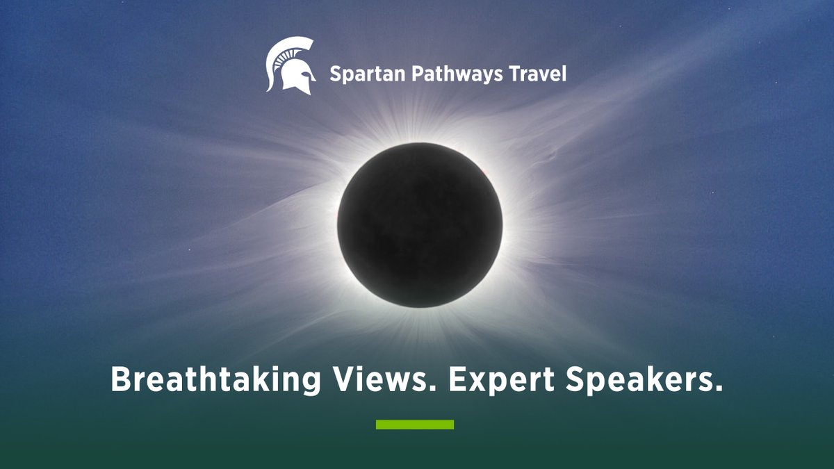 msualumni's tweet photo. Join MSU professor and astronomer Dr. Megan Donahue for a once-in-a-lifetime trip to see the total eclipse April 8, 2024, in Texas. Learn more: https://t.co/n86R1VEHMi
#SpartanPathways @MSUNatSci https://t.co/pAhxFBGS4Z