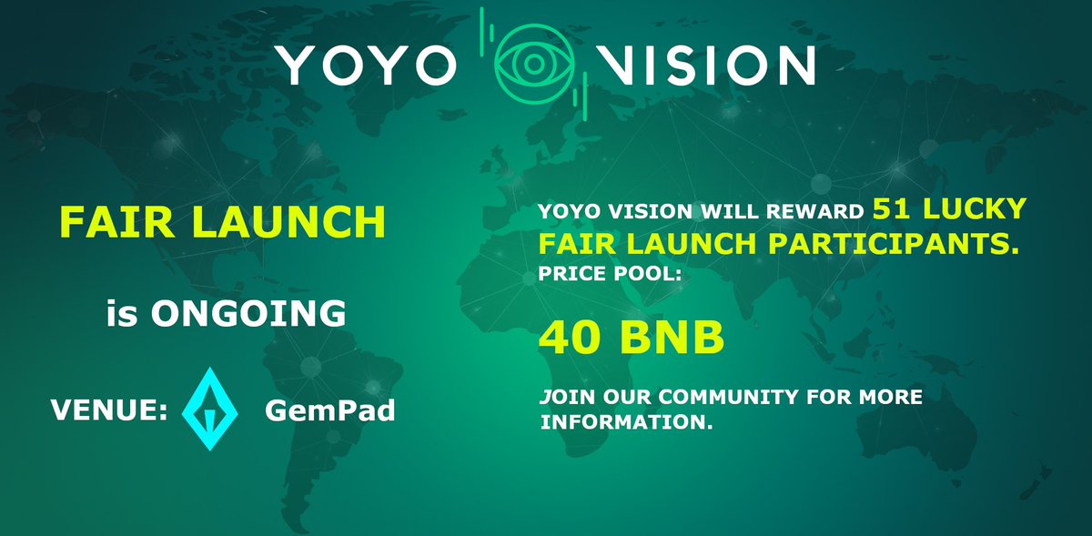💥REACHED OUR SOFTCAP WITHIN 5 MINUTES💥

Still open for buys: gempad.app/presale/0x15A0…

Giving away 40 BNB to participants, more info join Telegram:

t.me/yoyovision

#BSCGemsAlert #BSCGems #fairlaunch #Cryptocurrency #BSC #BSCGem #100xgem #100xGems #gems #1000xgem