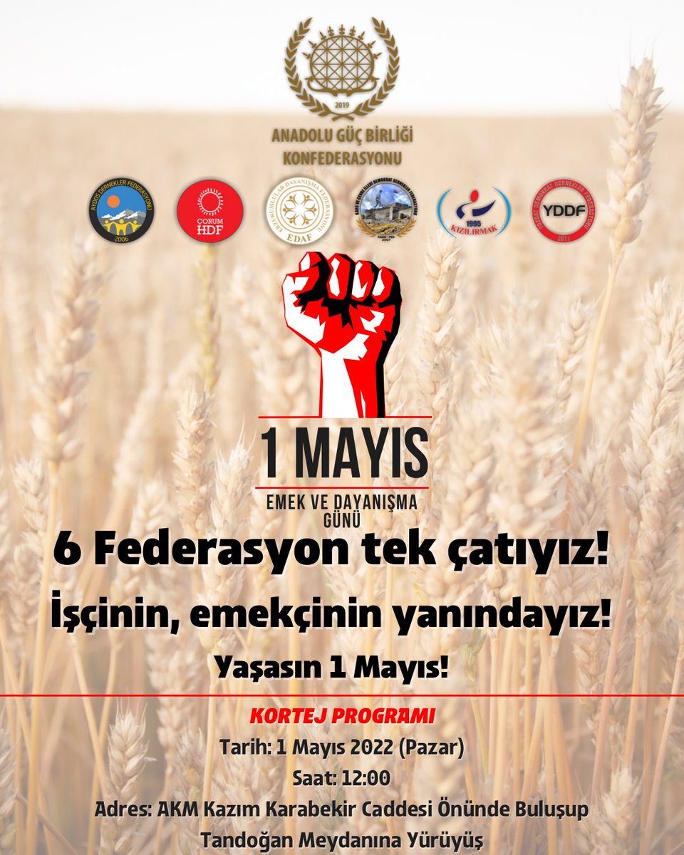 AnadoluGuc's tweet photo. 6 Federasyon tek çatıyız! İşçinin, emekçinin yanındayız! Yaşasın 1 Mayıs! Gücümüzün birliğiyle alanlardayız! 
#AnadoluGüçBirliğiKonfederasyonu #Aydos #ÇorumHDF #ErzurumlularFed #KarsFed #KızılırmakFed #YDDF #1Mayıs #İşçiBayramı https://t.co/hycCMf0BSn