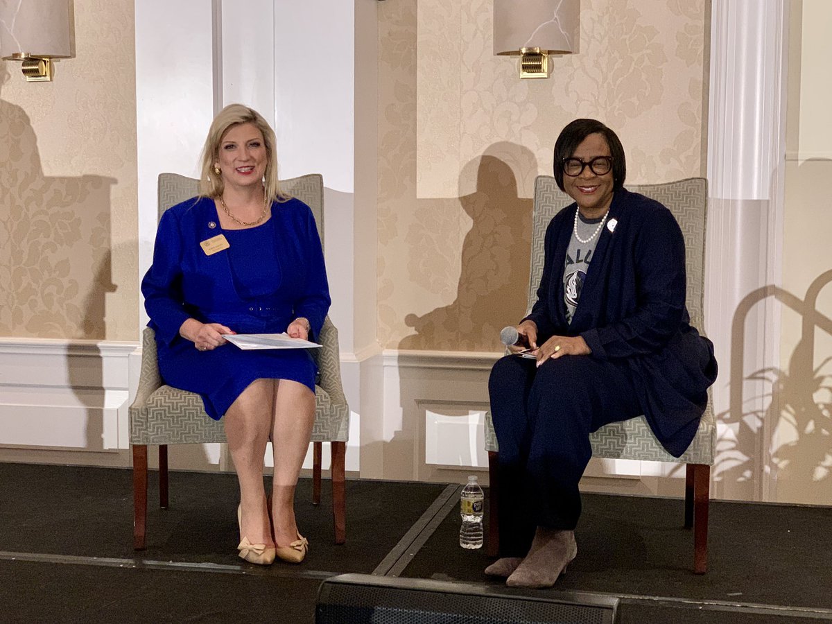 DallasBarAssoc's tweet photo. What an engaging conversation with DBA President @KrisiKastl and @dallasmavs CEO @cyntmarshall. Cynt’s words to live by: “dream, focus, pray, act and deliver.” #lawday2022 #DallasMavs #dallasbarassociation https://t.co/O6y2tt4X5D