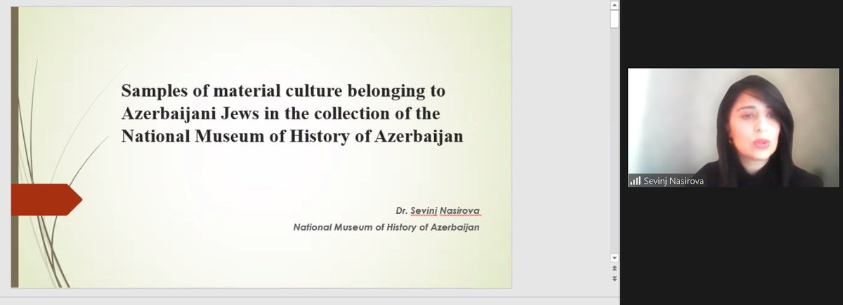 CaucasusNetwork's tweet photo. Our next speaker Dr. Sevinj Nasirova is taking us through the #jewish collections of the National Museum of History of #Azerbaijan. @NatMusYouth https://t.co/JpNAa1NlFP