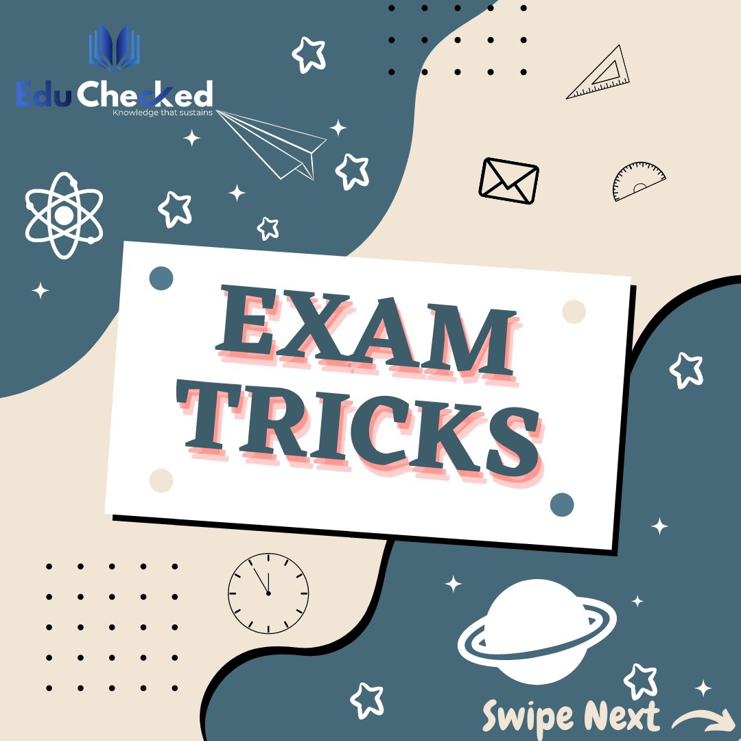 Edu_Checked's tweet photo. Students often tend to fear exams, sometimes even if we do hard work, we might not get the desired result. Smart work is necessary for any task to achieve a goal. Here are some exam tricks which will boost your performance.

#educhecked #checkedit #exams #fear #smartwork https://t.co/1Nzx1vcBYJ
