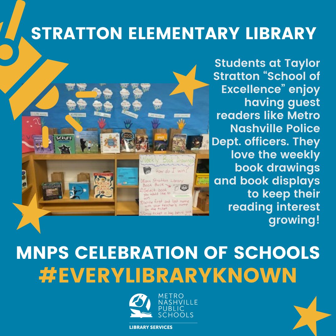 MNPSLibraries's tweet image. Students at Taylor Stratton “School of Excellence” enjoy having guest readers like Metro Nashville Police Dept. officers. They love the weekly book drawings and book displays to keep their reading interest growing! @MetroSchools #CelebrationOfSchools #EveryLibraryKnown