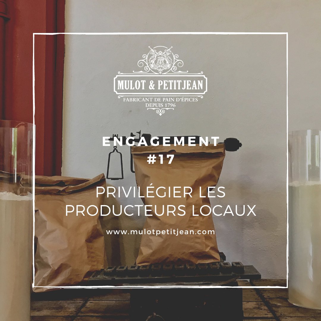 Mulot et Petitjean s'engage à s'approvisionner local ! Plus de 90% de nous fournisseurs sont français et plus de 50% des matières premières sont françaises et locales (proviennent de moins 300km de notre fabrique).
#mulotpetitjean #paindepices #pme+ #rse #mif #epv