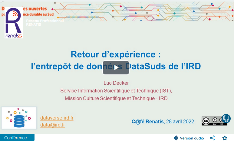 ReseauRenatis's tweet photo. 📌Retrouvez la vidéo 🎥 du #CafésRenatis #6 du 28 avril autour de l'entrepôt de données @ird_fr DataSuds présenté par Luc Decker ➡️ https://t.co/uhV6AWVWRD
#researchdata #données #openscience #scienceouverte #datasuds #data #researchdatamanagement https://t.co/wB03csAbCK