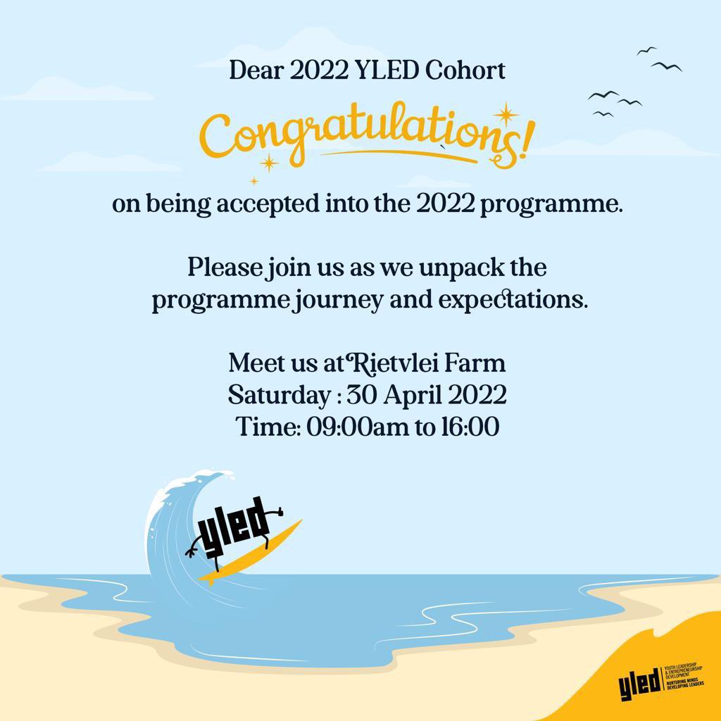 TebangNtsasa's tweet photo. Wishing @yledsa team all the best of as they welcome the YLED 2022 Programme Cohort after a successful recruitment and selection process.
The cohort is in safe hands: may they enjoy the life, leadership, career development and entrepreneurship journey ahead of them.
#YLED2022 https://t.co/UI4zDp6Xqa