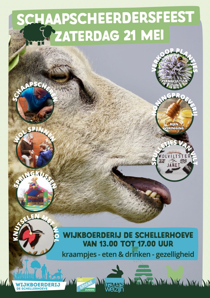 Noteer alvast: we zijn present op het gezellige schaapscheerdersfeest op de Schellerhoeve op zaterdagmiddag 21 mei