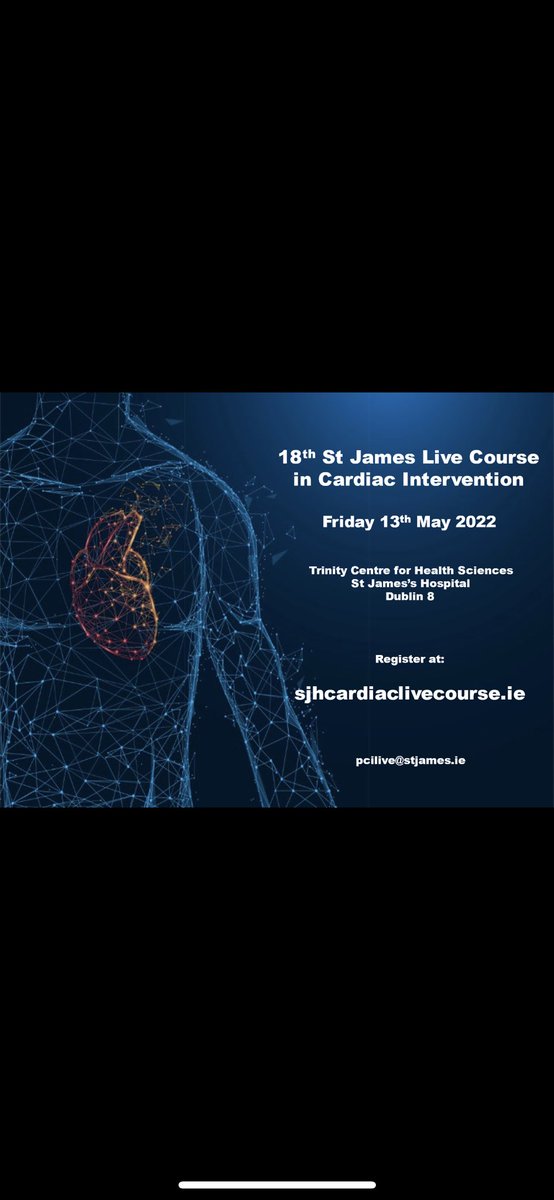 Live PCI 2020 - May 13th - St. James’s Hospital, Dublin. Info &amp; registration : sjhcardiaclivecourse.ie