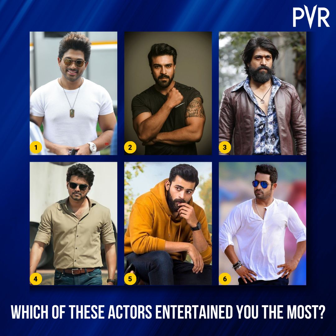 _PVRCinemas's tweet photo. Now, this is going to be a tough one! Can you pick one from this list of mega entertainers?

#pvr #pvrcinemas #Yash #ThalapathyVijay #RamCharan #JRNTR #AlluArjun #KGFChapter2 #Beast #RRR #Pushpa https://t.co/EpfgJ29pNv