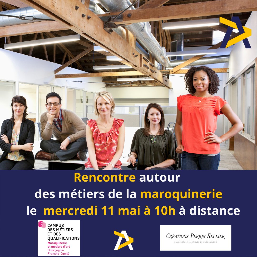 [🎨La maroquinerie, ça vous tente?]

Vous êtes dispo le mercredi 11 mai à 10h en visio?

Participez à notre table ronde et échangez avec

Campus des Métiers et des Qualifications Maroquinerie et Métiers d'Art

Créations Perrin Sellier

Inscriptions par mail : accueil.bfc@apec.fr