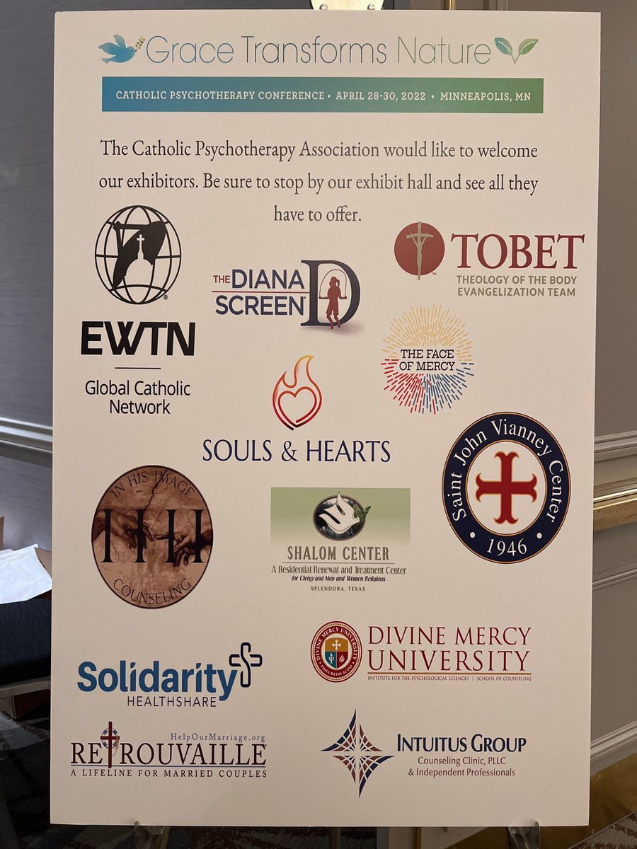 CatholicPsyTher's tweet photo. Day 1 of the #CPA2022conference. Thank you to our sponsors who made this possible!

#CPA20anniversary
#therapy #catholicpsychotherapy
#catholictherapy #catholic https://t.co/6e9T79MMxT