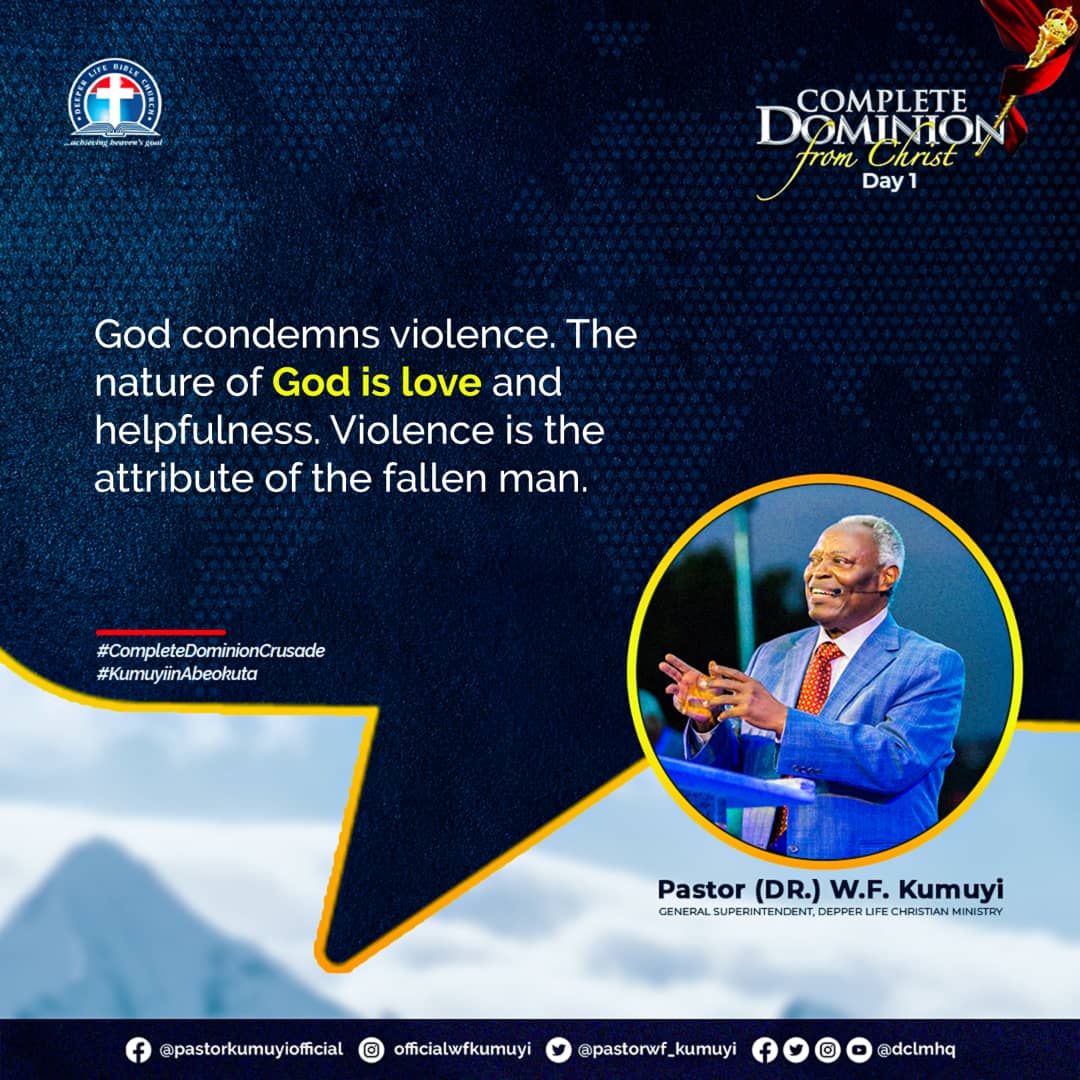AdeyemOlalekan's tweet photo. #pastorkumuyisaid 

#aprileditionglobalcrusade
#CompleteDominionCrusade 
God condemns violence. The nature of God is love and helpfulness. Violence is the attribute the fallen man.

Christ is ready to receive anyone who is willing to open the door of his heart to Him. Rev 3:20. https://t.co/beq7NsZniT