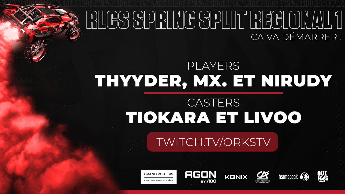 ➡️#RLCS Spring Open Qualifier 1

Rendez-vous à 17h45 sur la orKsTV pour suivre l'aventure de nos trois cracks <a href="/Thyyder1/">Thyyder</a>, <a href="/ItsJustMx49/">Mx. :=)</a> et <a href="/Nirudyy/">Nirudy</a> !🤩

🎯Day 2
🎙️@orKsGP_LivoO et <a href="/Tioo_V2/">TioKaRa</a> 
📺twitch.tv/orkstv

#WeAreHorde