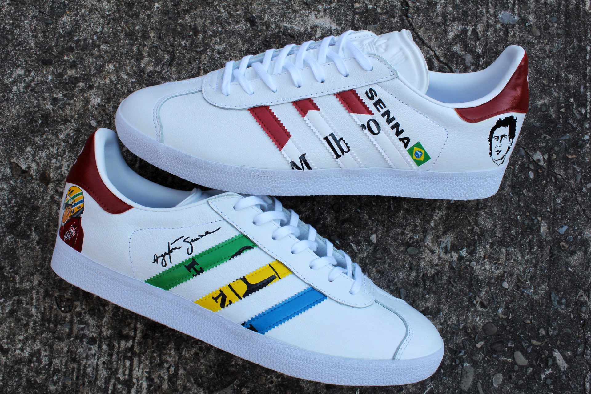 Componer Tomar un riesgo Loco ZebraCustoms on Twitter: "Ayrton Senna 🕊 tribute Gazelles • • • 👺👺👺 • •  • 🦓🦓🦓 Hand painted… as always #f1 #senna #AyrtonSenna #SennaSempre  #F12022 #gazelles #adidas #3stripes #3stripelife #customshoes  #customtrainers #shoejob #custommade ...